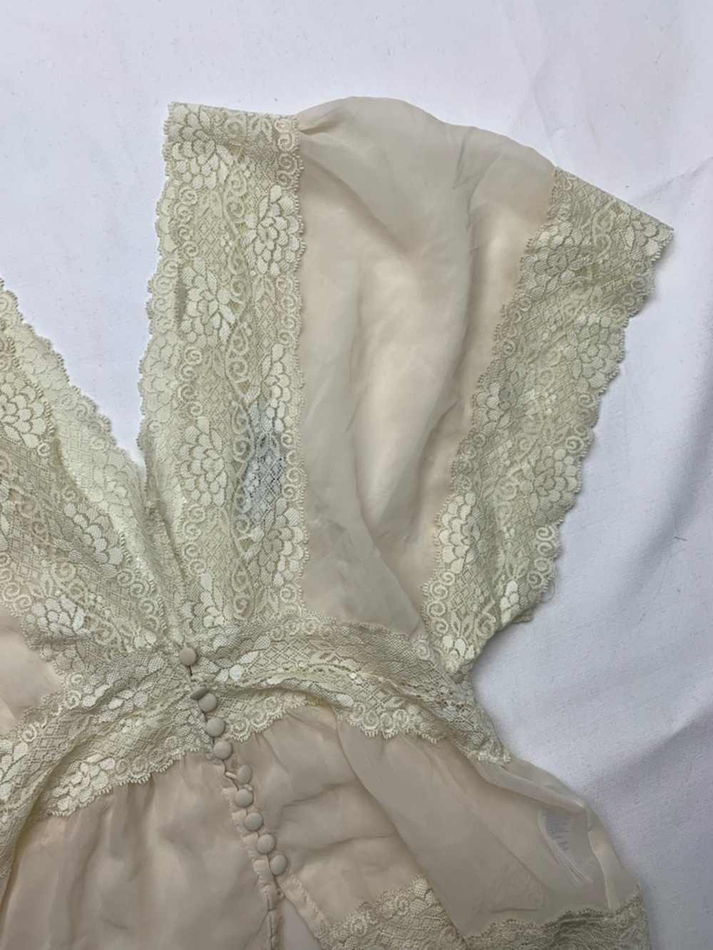 y2k Forever 21 size medium Sheer Lace Trim Button-Front Blouse Cream fairy boho - Picture 5 of 10